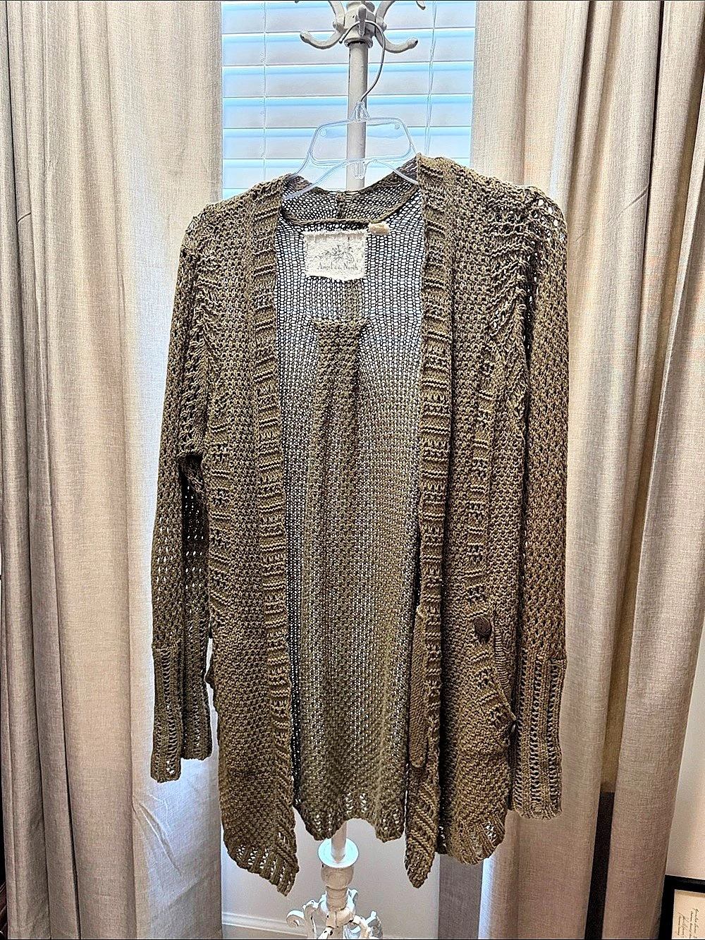 Angel of the North Anthropologie Olive Open Front Knit Cardigan Size XS